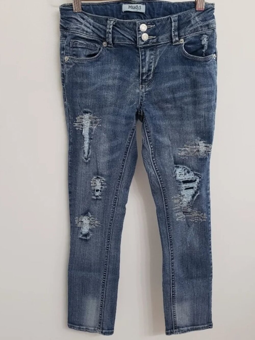 Mudd Ripped Denim Embellished Skinny Jeans Girls Sz 12